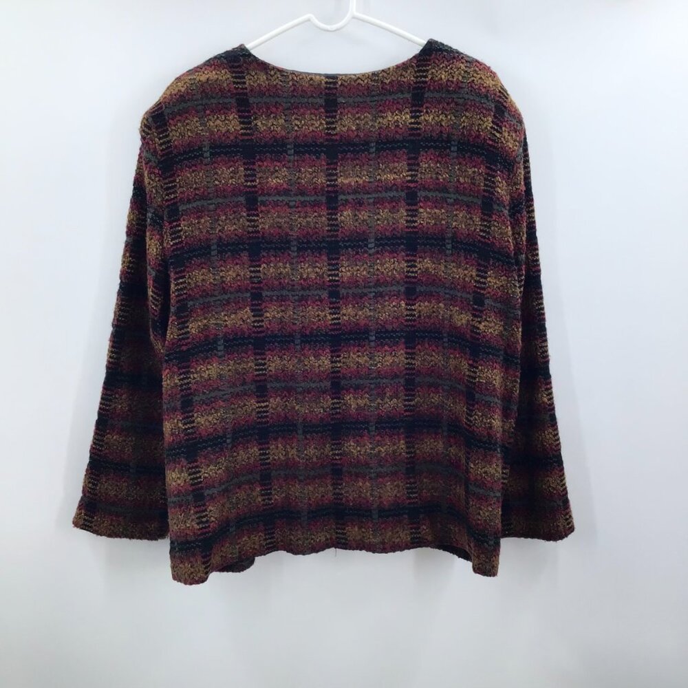 Vintage 1990s Plaid Blazer 3X Grunge Brown Red Jewel Neck Long Sleeve Office USA - Picture 2 of 8